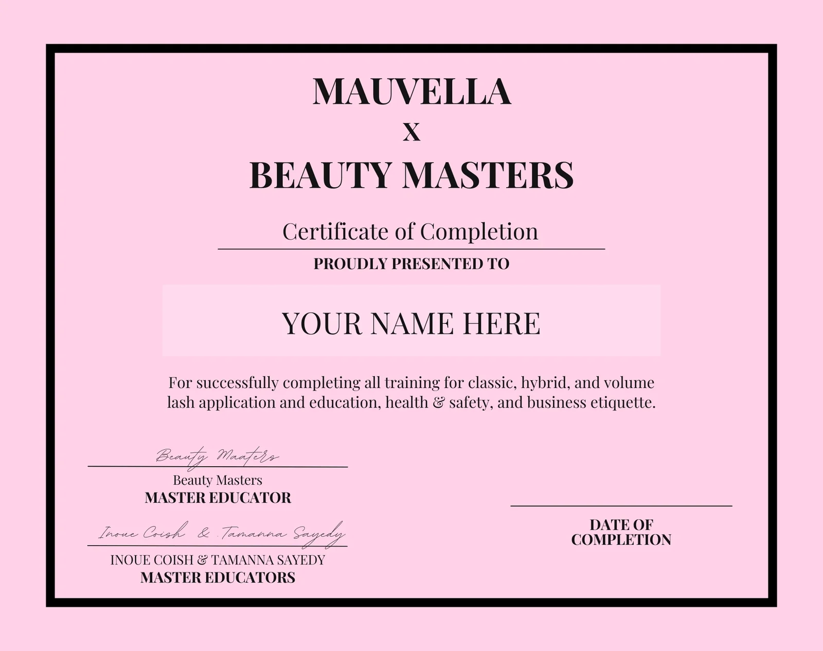 Certificate of Completion mockup