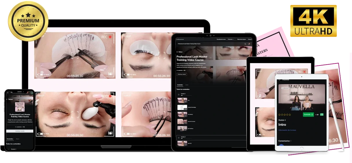 Lash Extensions Master Course previewed on laptop, tablet and phone