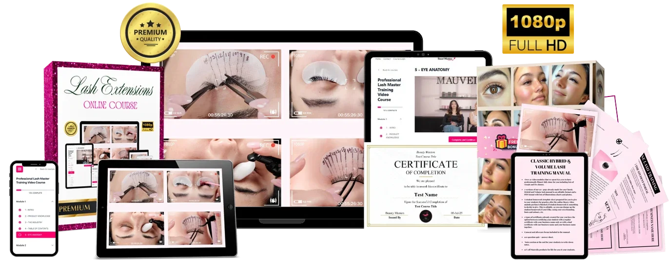 Lash Master Course devices, certificate and training manual mockup